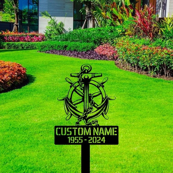 Handmadetneonsign Custom Outdoor Memorial Sailor Metal Sign With Stakes, Sailor Name Metal Sign