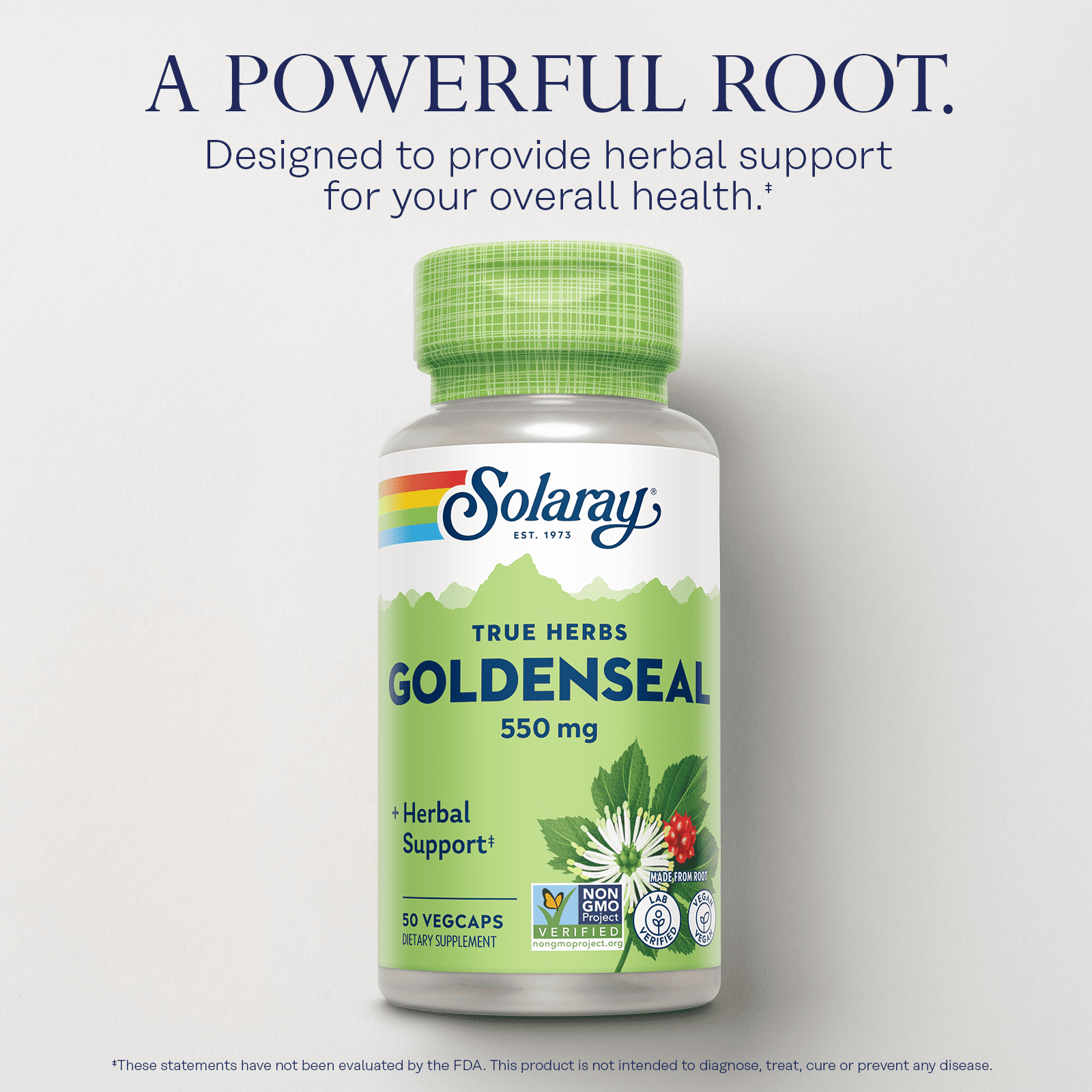 SOLARAY Goldenseal Root 550mg - Golden Seal Capsules - Herbal Supplements for Wellness Support - Non-GMO, Vegan, Gluten Free, Lab Verified, 60-Day Money Back Guarantee, 50 Servings, 50 VegCaps