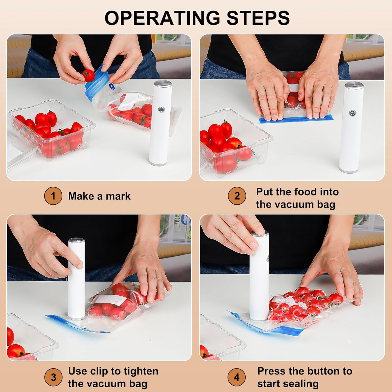 Compact Vacuum Sealer for Food (Vacuum Sealer Machine + 5 Reusable Vacuum Bags) Powerful Handheld Vacuum Sealer Machine, Seal Meal Saver, Portable Food Sealer