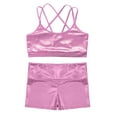 thumbnail image 3 of Hansber Kids Girls 2Pcs Sports Gymnastics Dance Outfits Metallic Crop Top Dance Bralette Vest with Shorts Set Pink 10, 3 of 5