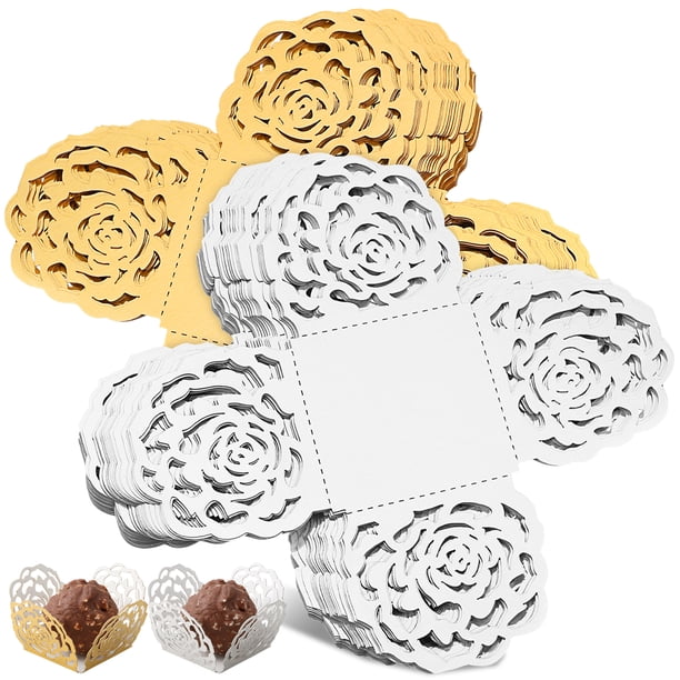 BRIGHTFUFU Envoltorios de chocolate de 100 piezas de chocolate Hollow-Out Rose Truffers Cups Cups Presertas para boda de fiesta
