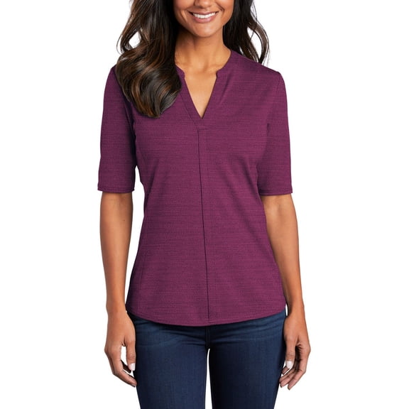 Just Blanks Ladies Stretch Heather Open Neck Top, Violet Purple/ Black, 4XL