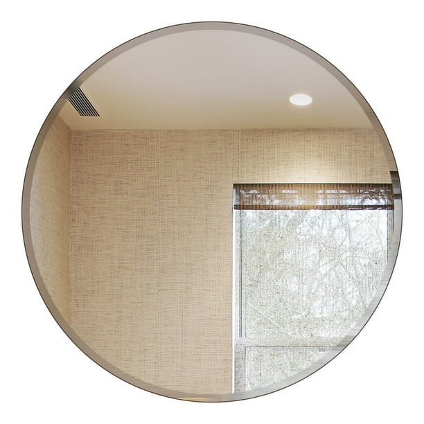 30" Inch Round Beveled Polished Frameless Wall Mirror With Hooks