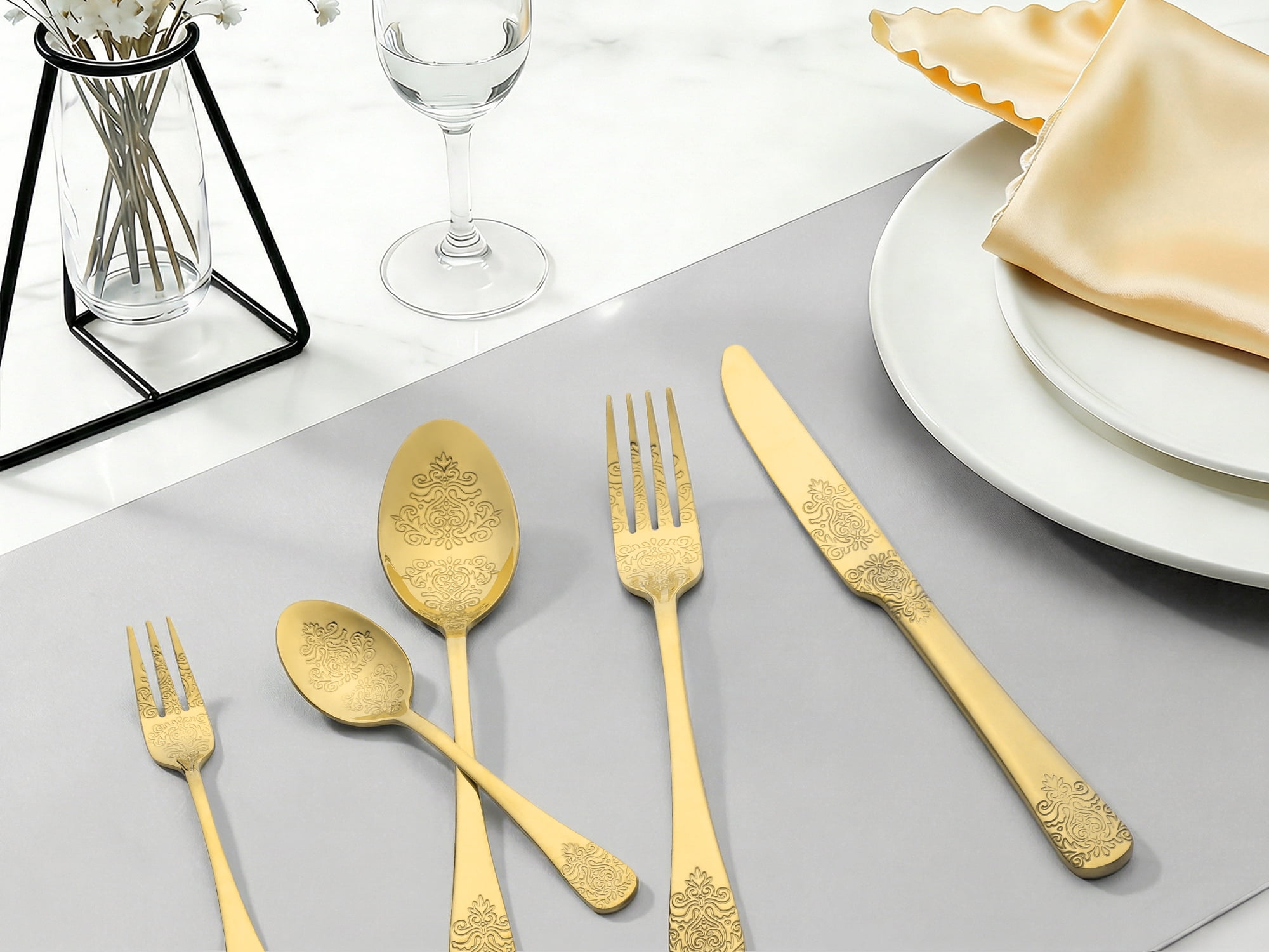 Unique Bargains 30 Pieces Modern Stainless Steel Silverware Set for 6 Gold