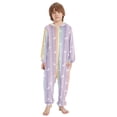 thumbnail image 2 of Soft Big Kids Onesie Pajamas Cozy Loose-Fit Jumpsuits for kids with Pockets for Christmas Lounge & Play Unicorns and Rainbow Stripes, 2 of 8