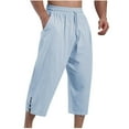 thumbnail image 2 of HOOMEUMY Men's Linen Pants Drawstring Summer Loose Fit Cropped Trousers 3/4 Length Lightweight Comfy Beach Pants Summer Sky Blue XL, 2 of 5