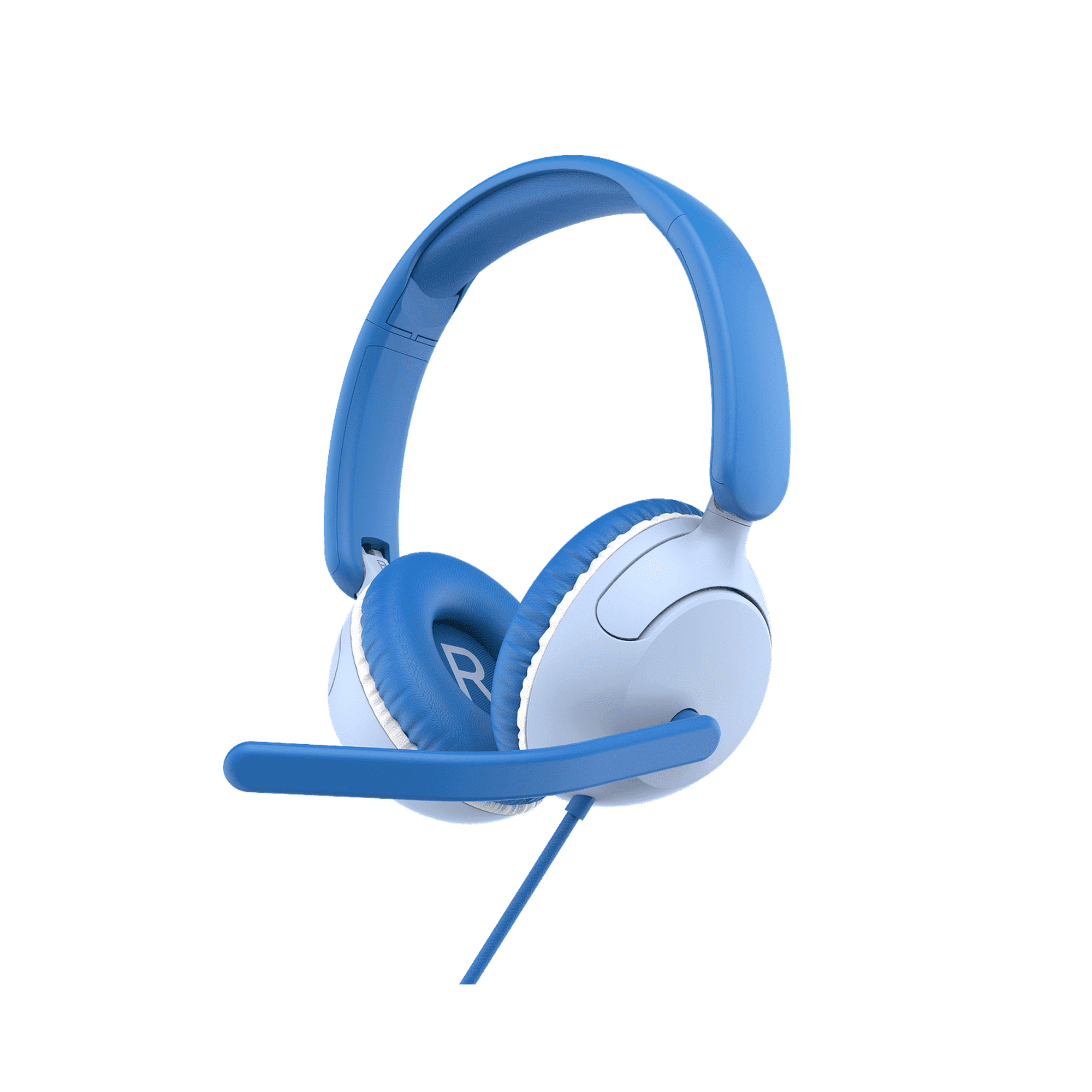 myFirst CareBuds Link W2 Kids Wired Headphones with Boom Mic, 85dB Volume Limiter, Foldable for School, Mist Blue
