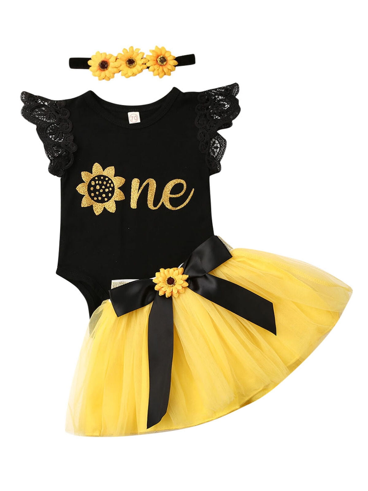 3PCS Baby Girls Cake Romper Tutu Skirt Headband Set 1st Birthday Outfit Clothes 