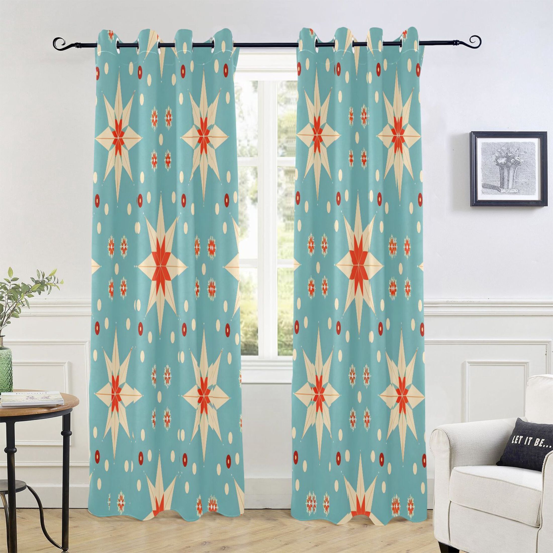 Retro Abstract Floral Blackout Curtains 84"x52" Thermal Insulated Curtain 1 Panel