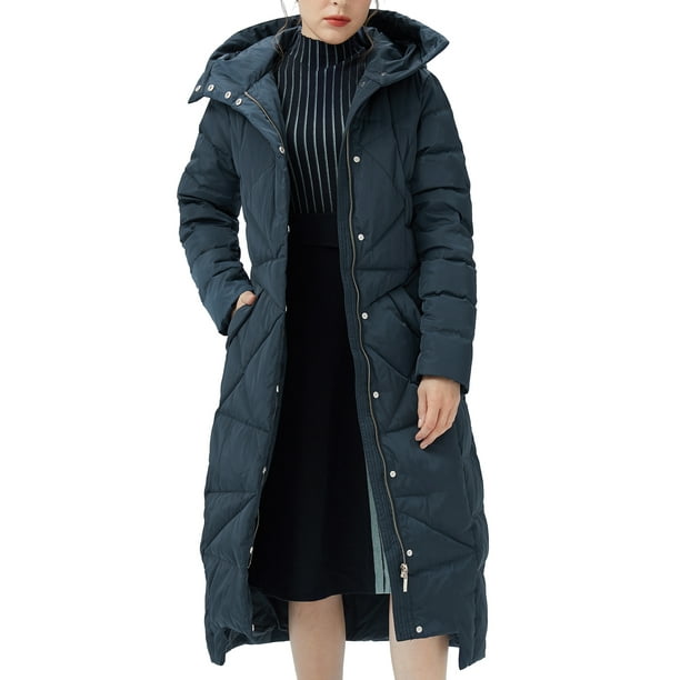 Orolay Women's Long Down Jacket Warm Winter Jacket Snow Coat Navy L