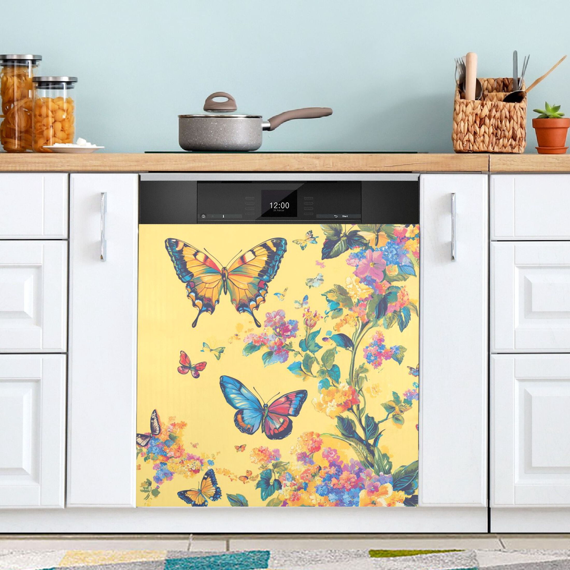 Dishwasher Magnetic Sticker 23x26 Inch Refrigerator Magnetic Sticker Washing Machine Magnetic Sticker Kitchen Panel Magnetic Sticker Home Decor Pale Yellow Rainbow Butterfly