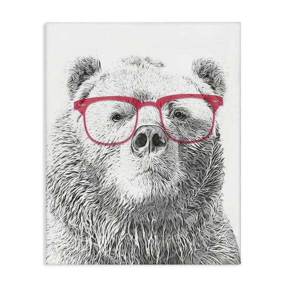 Stupell Industries Contemporary Quirky Monochrome Bear Red Glasses Design Canvas Art, 16 x 20, by Annalisa Latella
