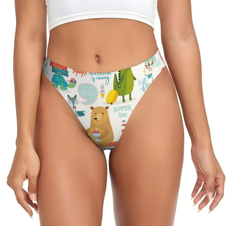 Qokaie Travel Animals Printed Women s Cotton Thong Underwear  Sexy Breathable Panties G-string-3X-Large