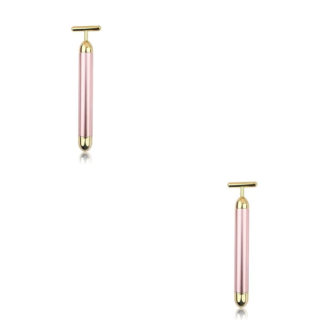 pitrice Rouleau Facial Vibrant en Forme de T Bâton Raffermissant Soin de la Peau Anti-Rides Masseur Portable à Piles Rose 2Ensemble