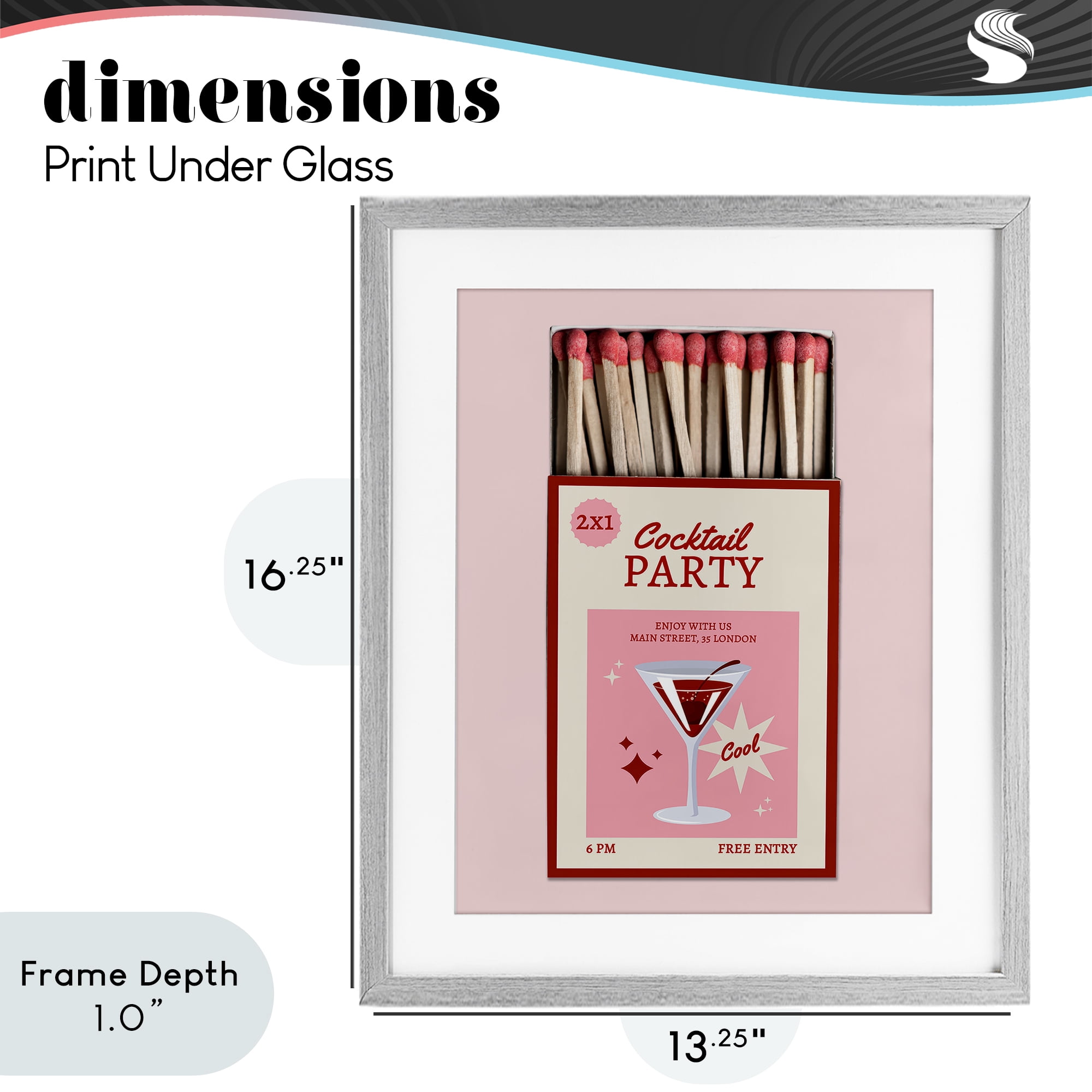 Stupell Industries Cocktail Party Matchbox Gray Framed Print Under Glass, design by CAD Designs