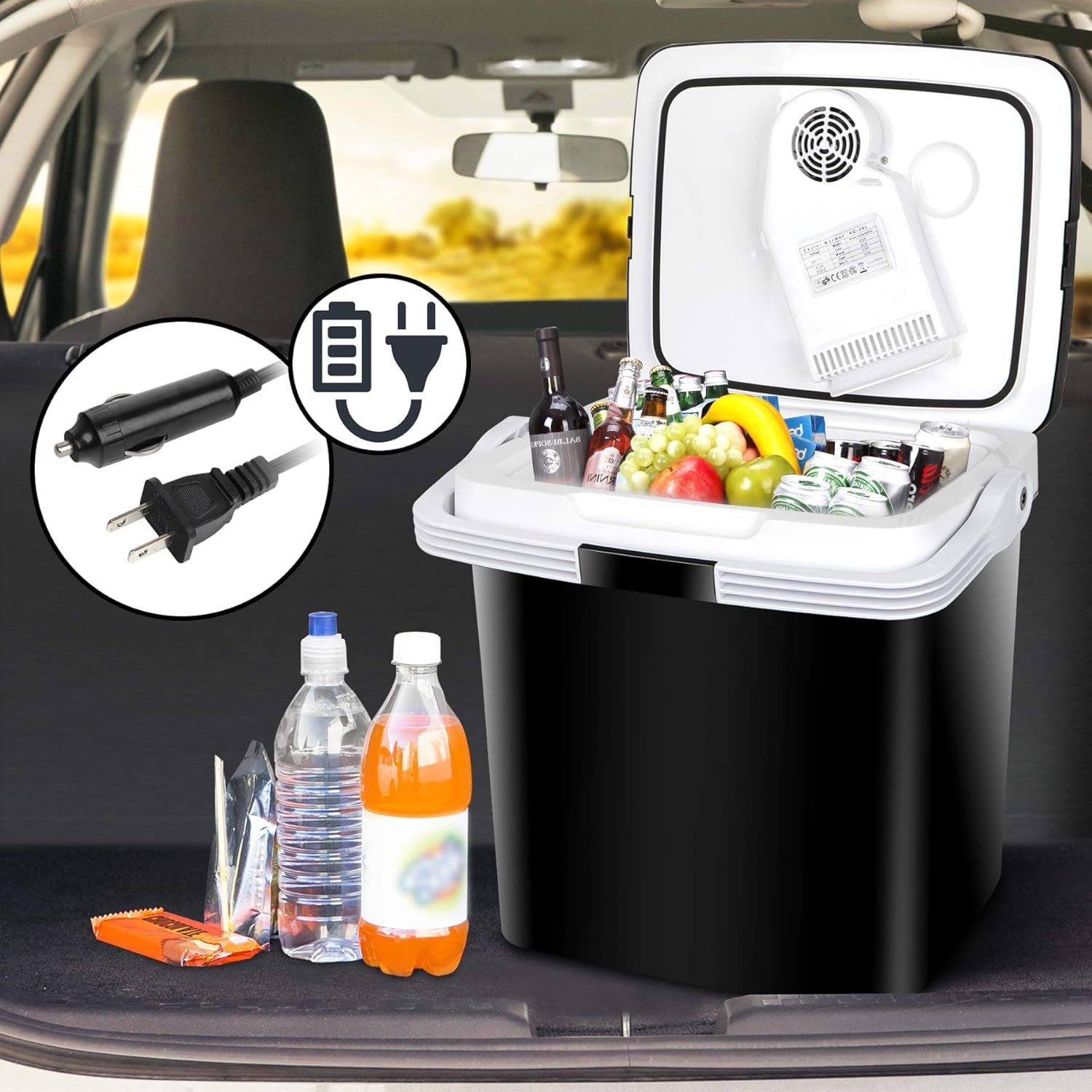 ZYPPP Mini Fridge Electric Cooler and Warmer for Car- 12V DC Car Refrigerator with Automatic Locking Handle, 28 Quart Portable Car Fridge for Travel and Camping