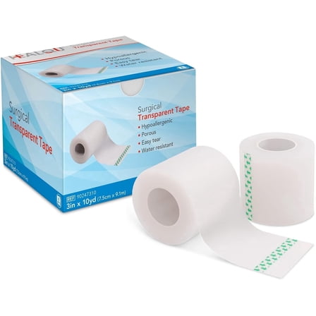 HEALQU Surgical Transparent Tape – 3" x 10yd, 4 Rolls – Breathable Microporous Waterproof Medical Tape for Wound Care, Tubing & First Aid, Clear with Gentle Adhesion