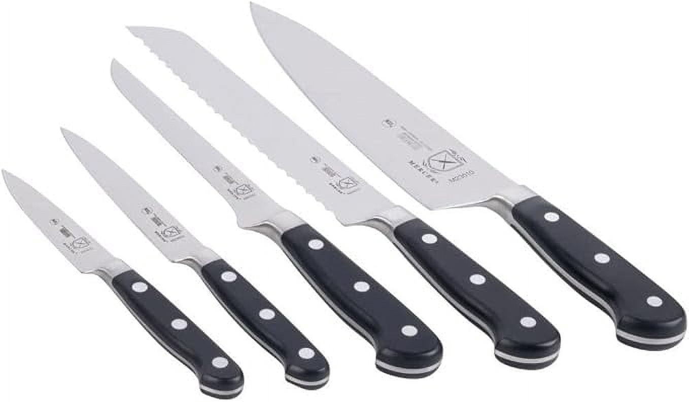 Mercer Culinary Renaissance 6-Piece Forged Knife Block Set, Wood Block with Tempered Glass