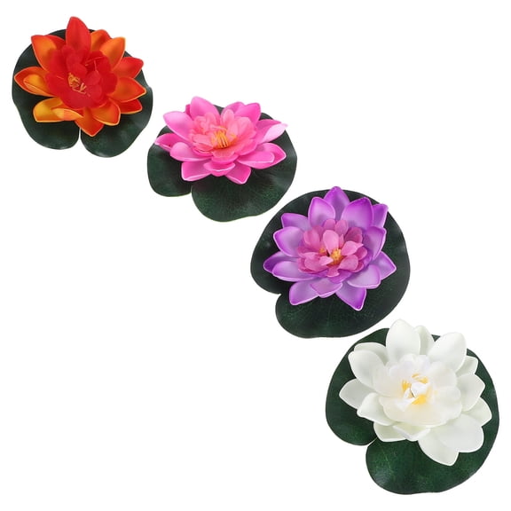 WHAMVOX 4Pcs White Floating Artificial Lotus Flowers for Pool Decorations