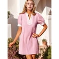 thumbnail image 6 of Summer Dresses for Women Boho Floral Puff Short Sleeve V Neck Trim Casual Mini Dress Sundress Pink M, 6 of 9