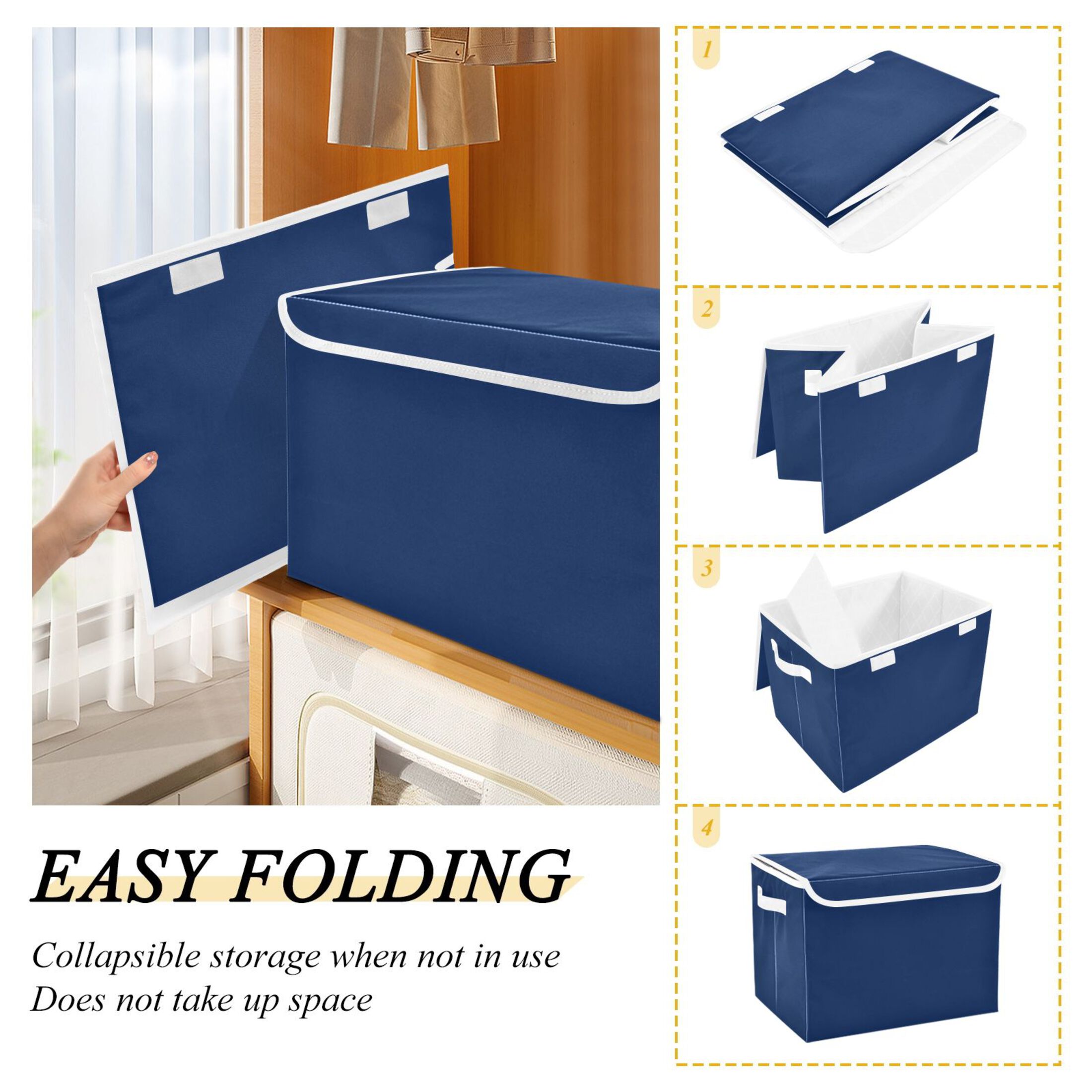 Ryvnso Dark Blue Paint Large Lidded Foldable Storage Baskets Cubes Boxes Lids Bin for Home