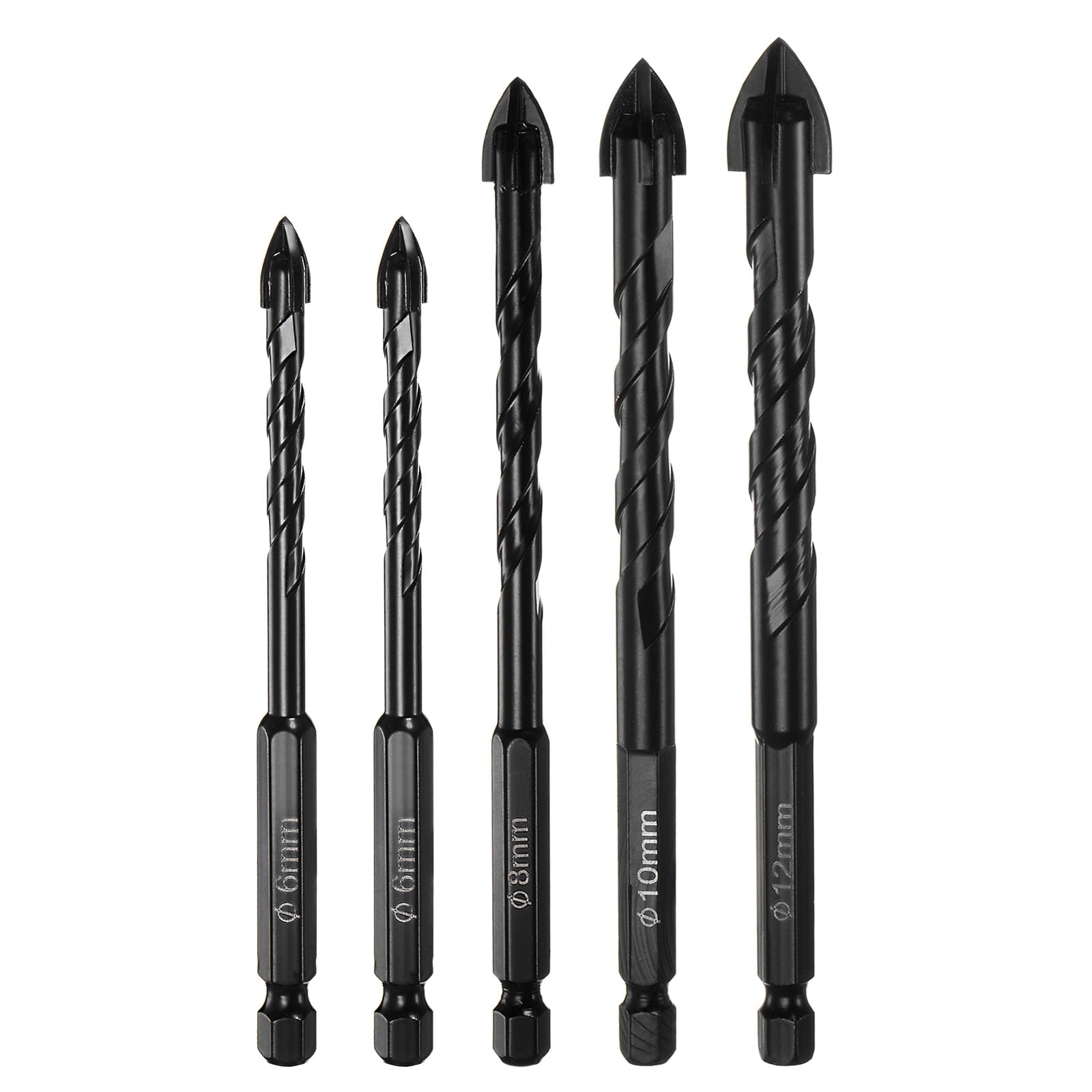 Uxcell 5pack Masonry Drill Bit Set, 6mm to 12mm Concrete Drill Bit Set 1/4" Hex Shank Ceramic