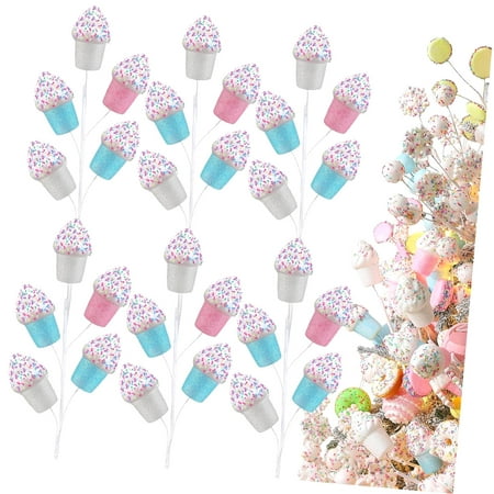 SKYSONIC 12 Pcs 24 Inch Christmas Candy Ornament and Blue Cupcake Tree Picks Pastel Christmas Hanging Ornaments Glitter Cupcake Picks Vase Filler