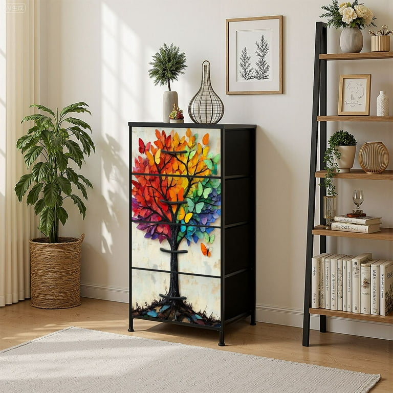 Boho Dresser for Bedroom with 4 Storage Drawers Butterfly Cute Butterfly  Picture Butterflies Tree Gradient Colors Dressers Chest of Drawers Steel  Framed Fabric Closet Organizers for Entryway - Walmart.com
