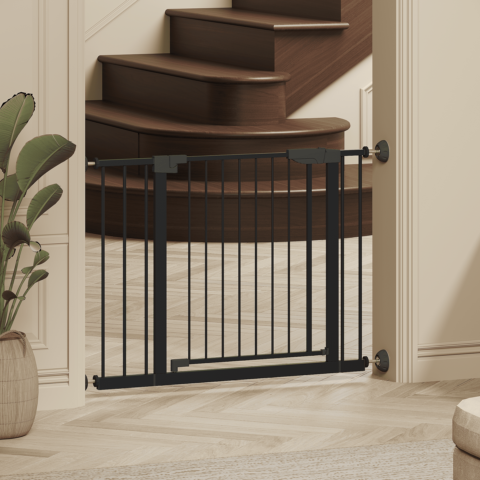Black Pressure Mounted Baby & Pet Gate 29.5"-45.3" Wide with Wall Protector, No Drill Walk Through Safety Gate for Doorways & Stairs