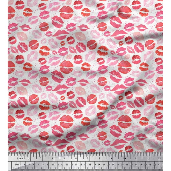 Soimoi White Heavy Canvas Fabric Lips Women Printed Fabric 1 Yard 58 Inch Wide
