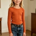 thumbnail image 4 of Maean Girls Long Sleeve Shirts Crewneck Ribbed Casual Stretchy Tops Tees Undershirts for Kids Toddler, 4 of 5