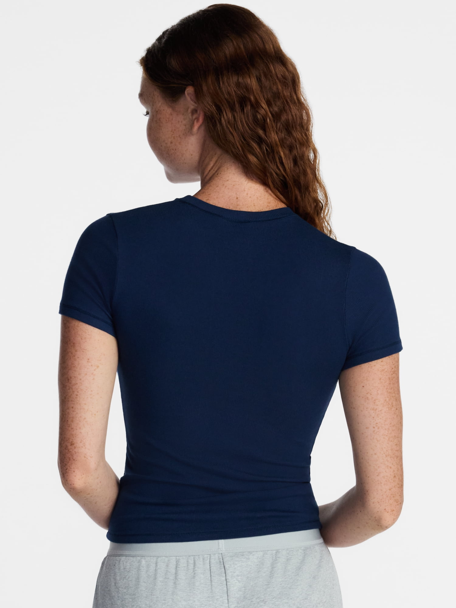 No Boundaries Cotton Stretch Ribbed Tee with Short Sleeves, Women's XS-3XL