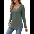 thumbnail image 1 of Camisa de Larga con Cuello en V para Mujer, Túnica de Otoño, Suéter Informal Elegante, Ropa y . Verde XXL, 1 of 9