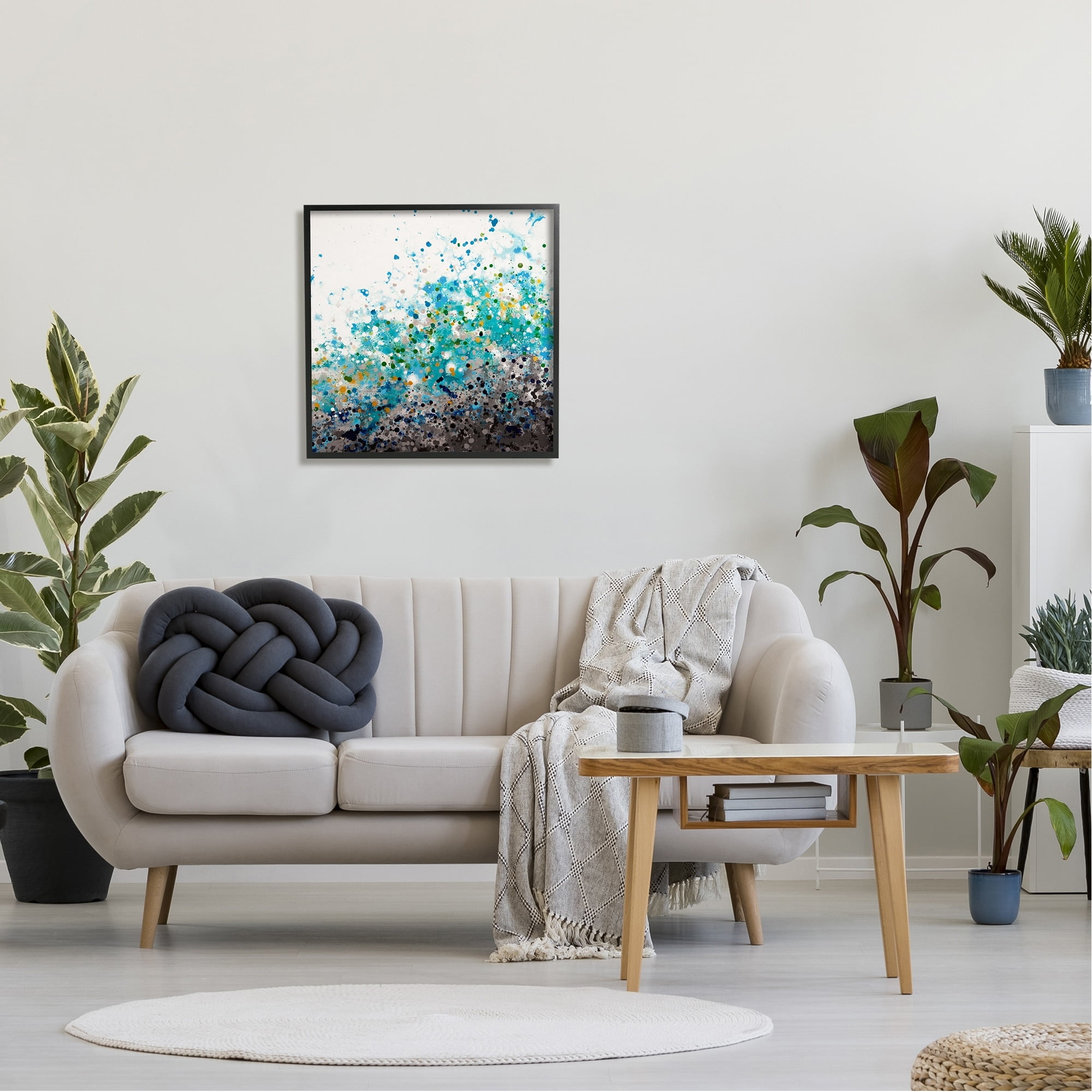 Stupell Industries Abstract Paint Speckles Dots Bold Blues Yellows Painting Black Framed Art Print Wall Art, Design by Hilary Winfield