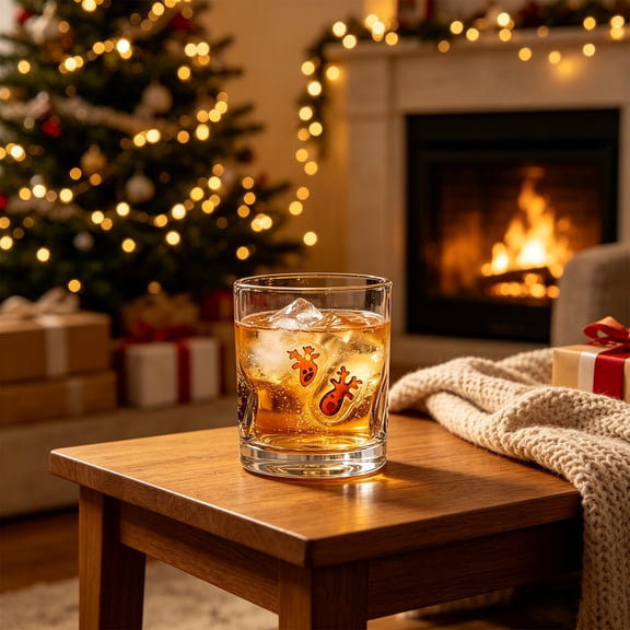 Christmas Icon Juice Glasses Cup, Classic Christmas Reindeer Stemless Drinking Wine, Water, Coffee Glass Cup for Holiday Party Gift(A)
