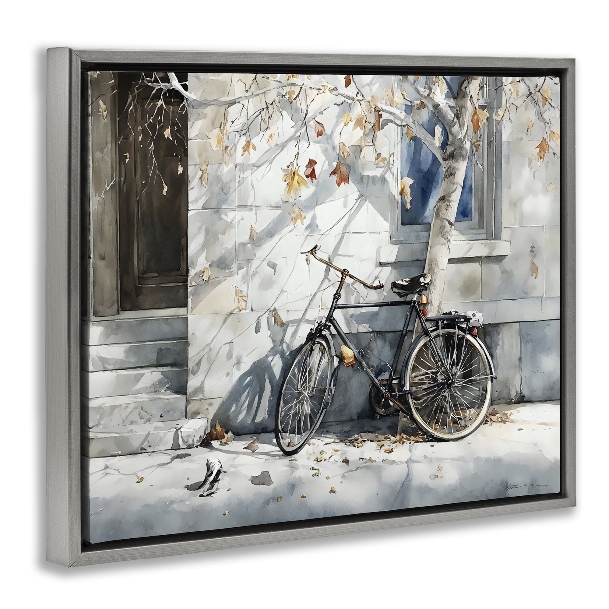 Stupell Industries Autumn Ride on Quiet Street Gray Framed Floater Canvas Wall Art, design by Franklyn Gregory