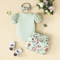 thumbnail image 5 of TOWED22 Newborn Baby Girl Outfit Letter Print Short Sleeve Bodysuit Romper Shirt Bloomers Shorts Set Summer Clothes(Light Green,9-12 M), 5 of 5