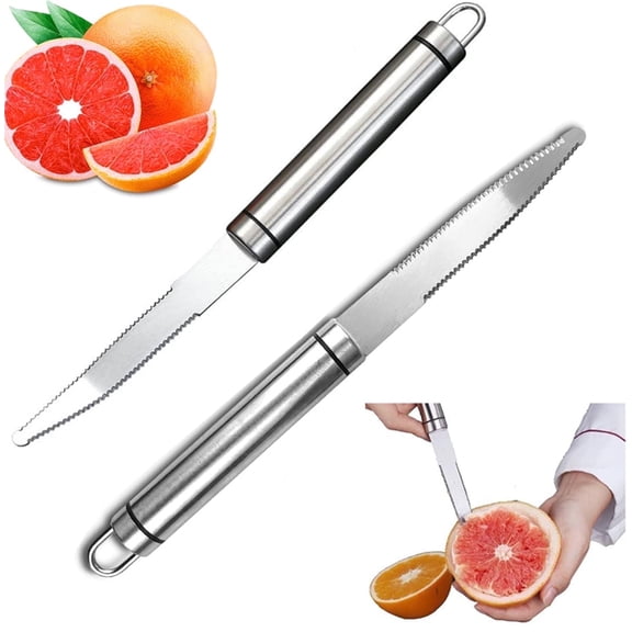 2 Pack Stainless Steel Grapefruit Knife,Happon Grapefruit Peeler with Serrated Edge, Kitchen Fruit Peeler Curved Carving Tool for Kiwi, Mango, Dessert, Apple, Citrus Fruit