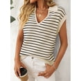 thumbnail image 4 of Anbech Women Striped V-Neck Sweater Tops Cap Sleeve Knit Shirt Summer Dressy Pullover, 4 of 9
