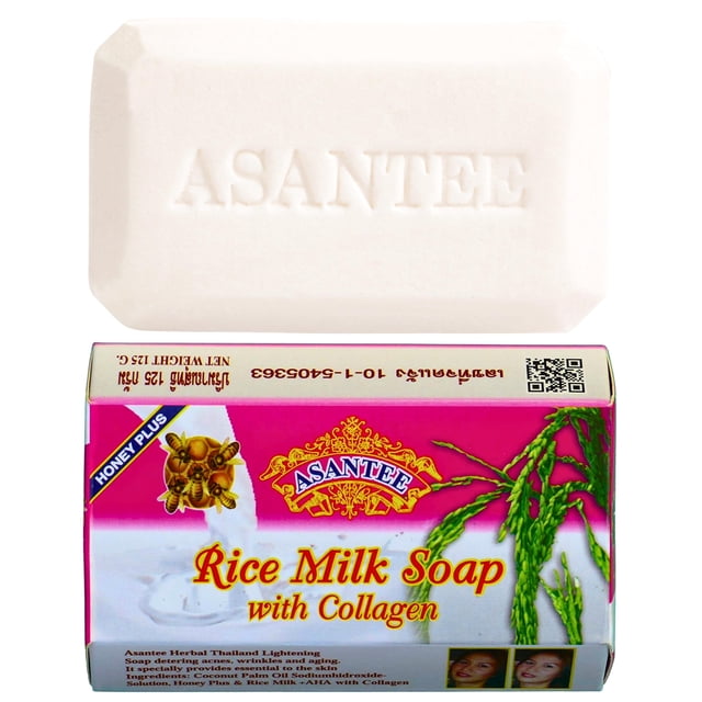 ASANTEE Leche de Arroz con Colágeno y Miel - Lujoso Jabón Corporal para una Piel Suave, Clara y Radiante - Aroma de Larga Duración 125 g.