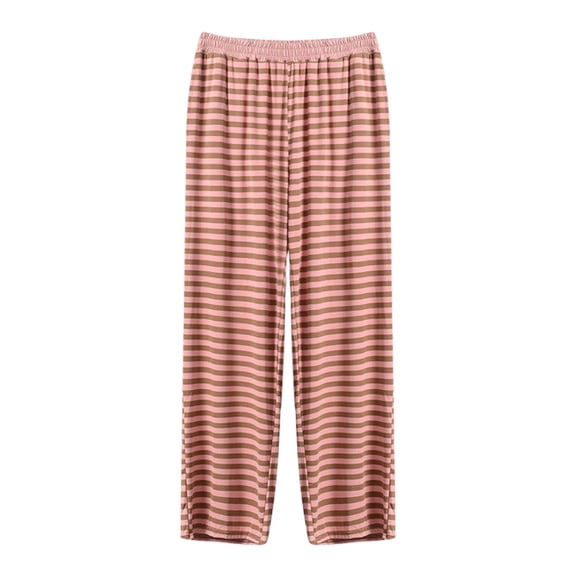 Wuxian Women'S Casual Pants Striped High Waist Wide Leg Trousers Pants Comfortable Elastic Waistband Home Wear Flowy Straight Leg Breathable Summer Bottoms Loungewear Palazzo Pants,Light Pink,XXL
