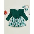 thumbnail image 2 of Suealasg Baby Girls Christmas Outfit 2Pcs Newborn Girl Fall Clothing 3 6 12 18 Months Infant Girls Long Sleeve Santa Print Romper Dress + Headband Set, 2 of 7