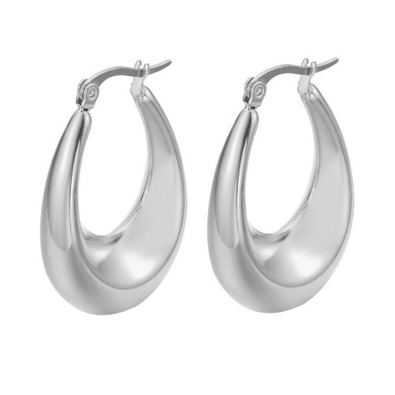 Chunky Hoop Earrings for Women 14k Gold Plated Oval Thick Huggie Hoops Earring