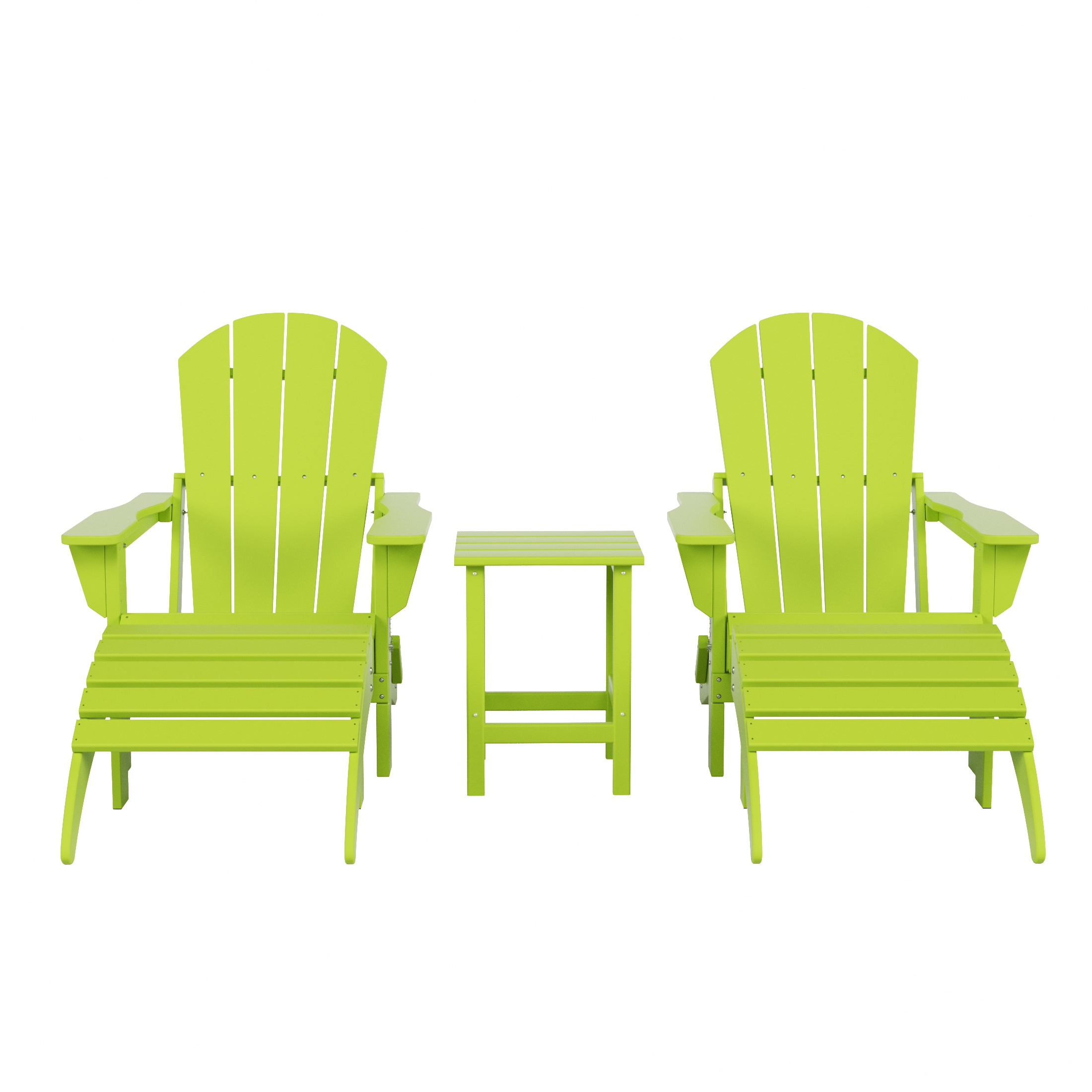 WestinTrends Malibu 5-Piece set classic Adirondack chairs with ottoman and a small coffee table (2 seater), Lime