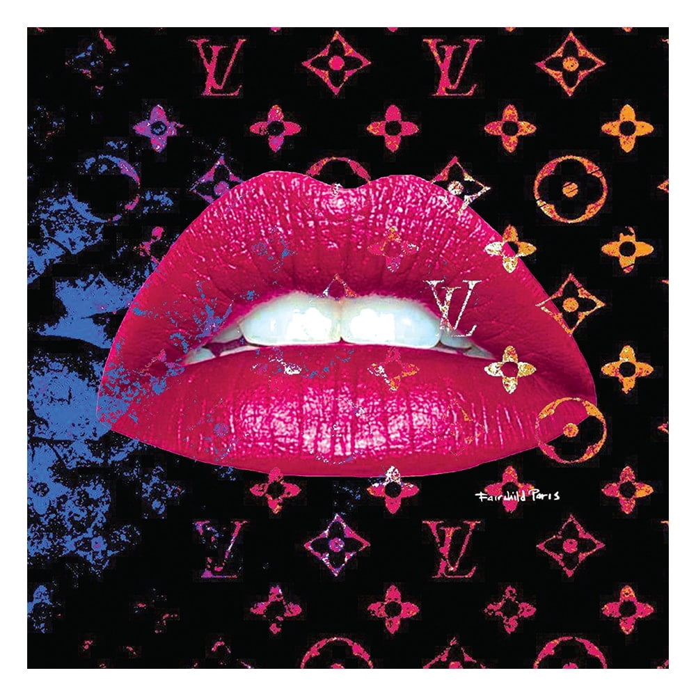 FASHION GLAM SPARKLING PINK LIPS - 14"x14" Canvas Artwork - Multi-Color 16 x 20