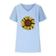 thumbnail image 4 of Camiseta de Manga Corta con Cuello en V con Impresión de Girasol, Algodón Casual Y Top de Cáñamo, 4 of 4