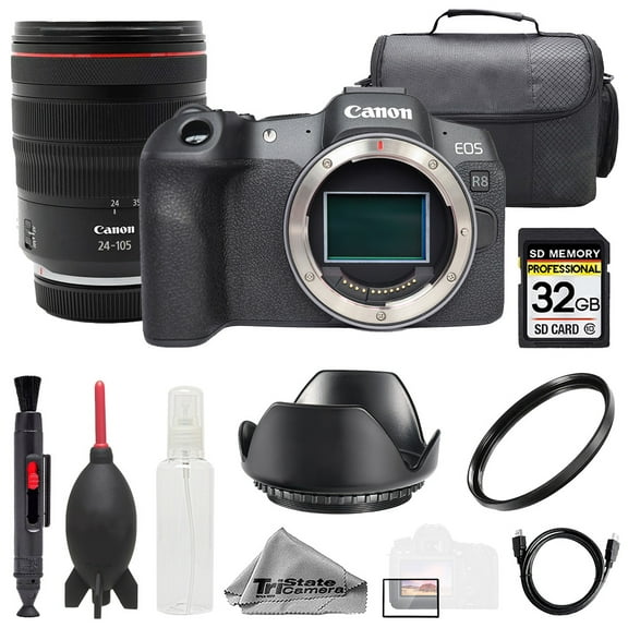 Canon EOS R8 Camera   RF 24-105mm f/4L IS USM Lens  32GB   Bag  UV Filter- Basic Kit (International Version)