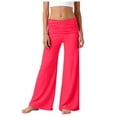 thumbnail image 6 of YDFCWXW Girls Yoga Pants Bootcut Wide Leg Foldover Flares Athletic High Waisted Bottom Teen Outfits Kids Clothes Stretchy Comfy (Hot Pink, 11-12 Years), 6 of 8