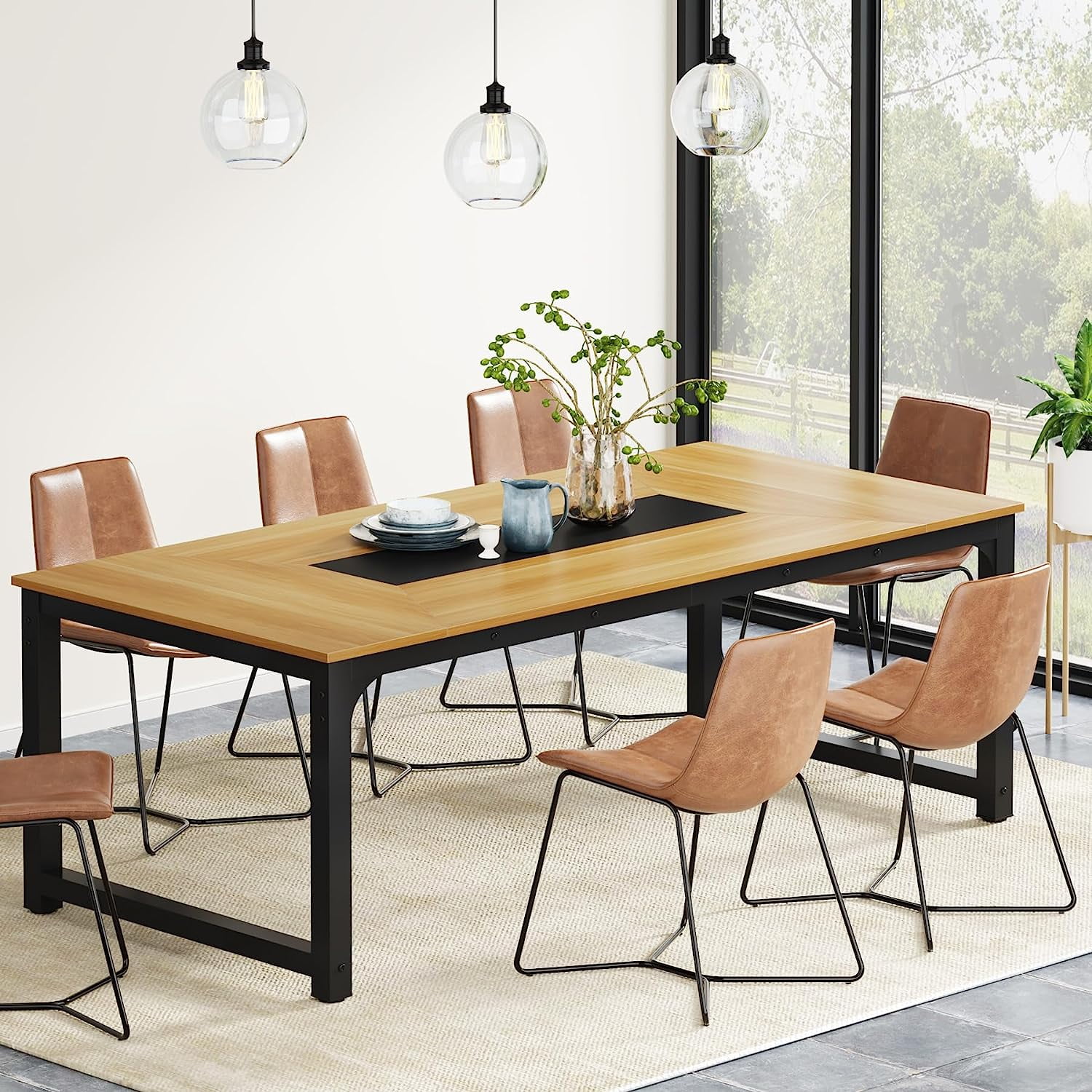 Industrial Dining Table, Rectangular Kitchen Table for 6-10 Person ...