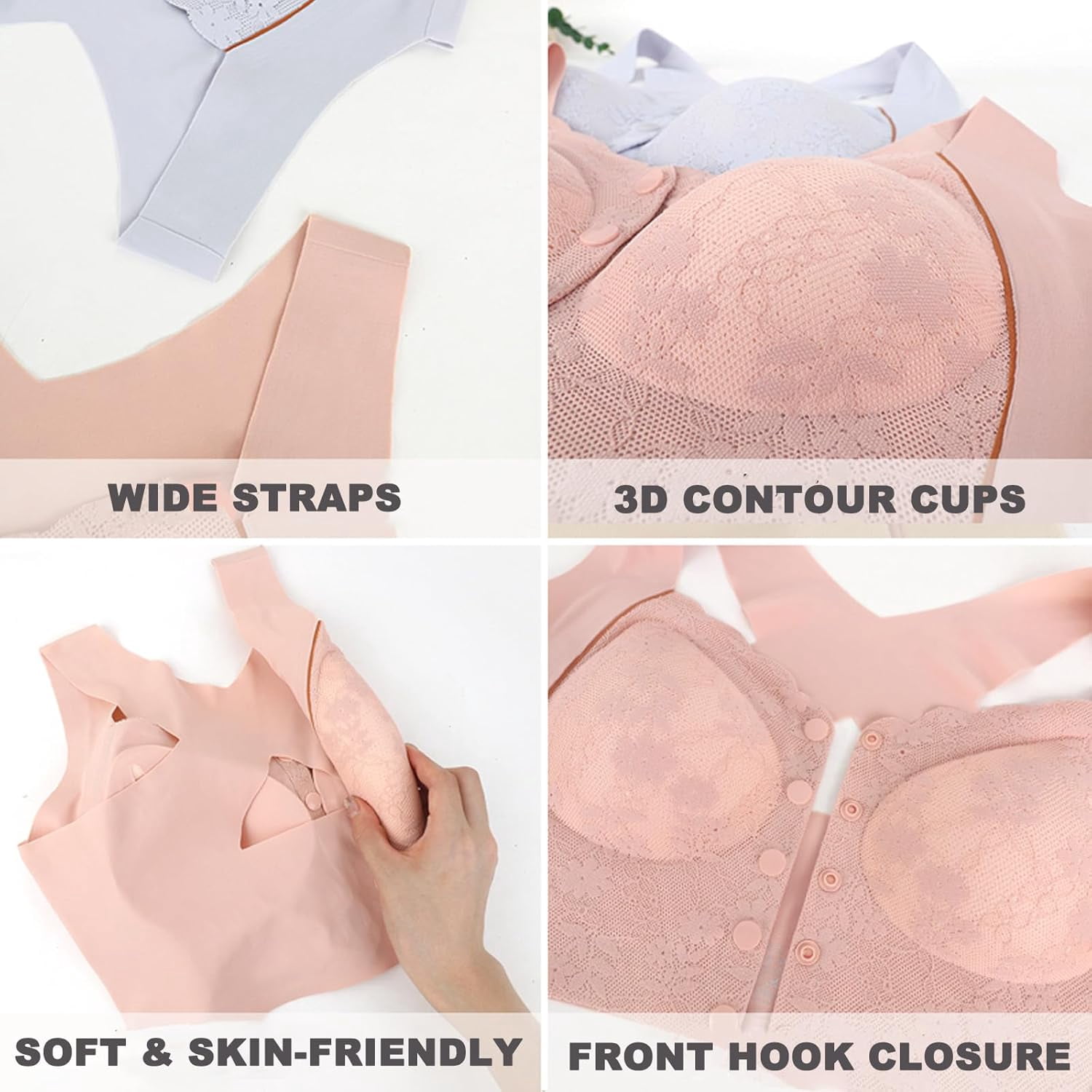 Bustella Front Closure Bras for Women - Button-Up Posture Corrector Bra, Seamless Cooling Comfort Bra with Side Support & Lift, Soft Nylon Spandex Fabric